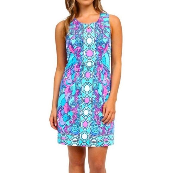 Lilly Pulitzer Blue Abigail Shift Dress Multi Sea Jewels 4 - Picture 1 of 10